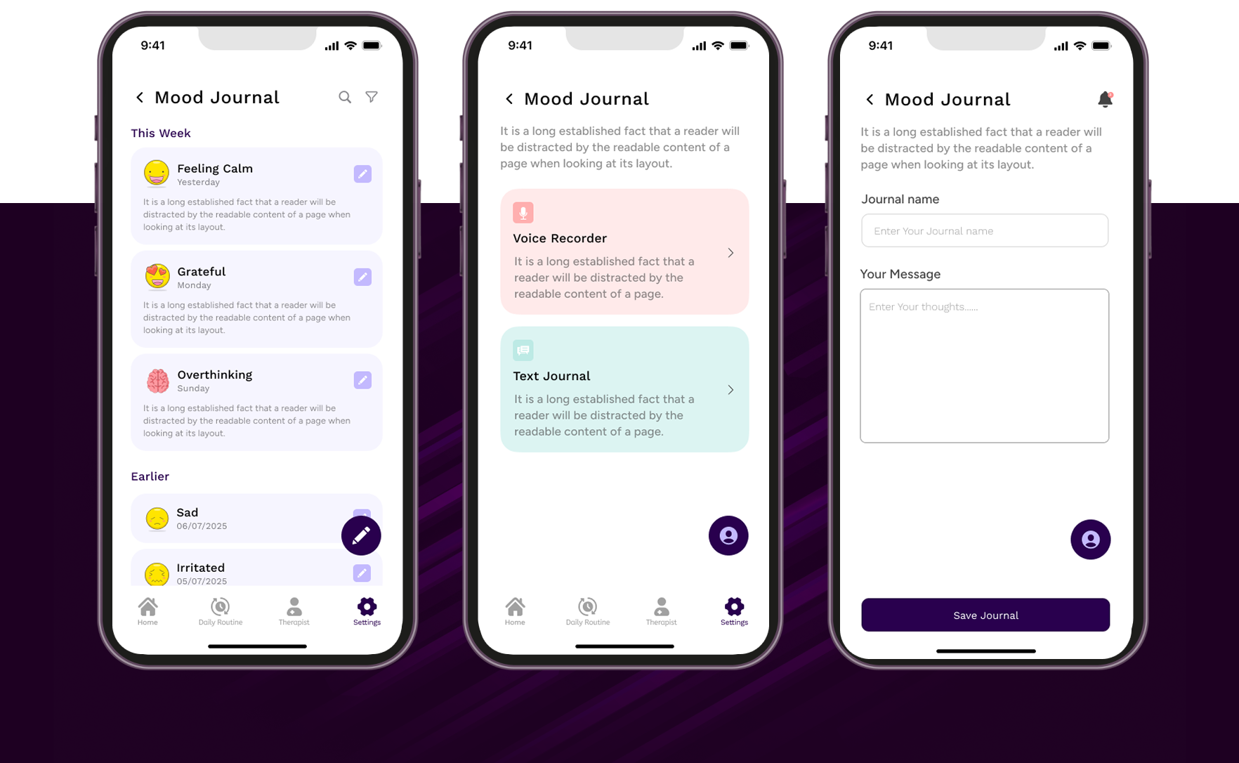 Journaling flow screens