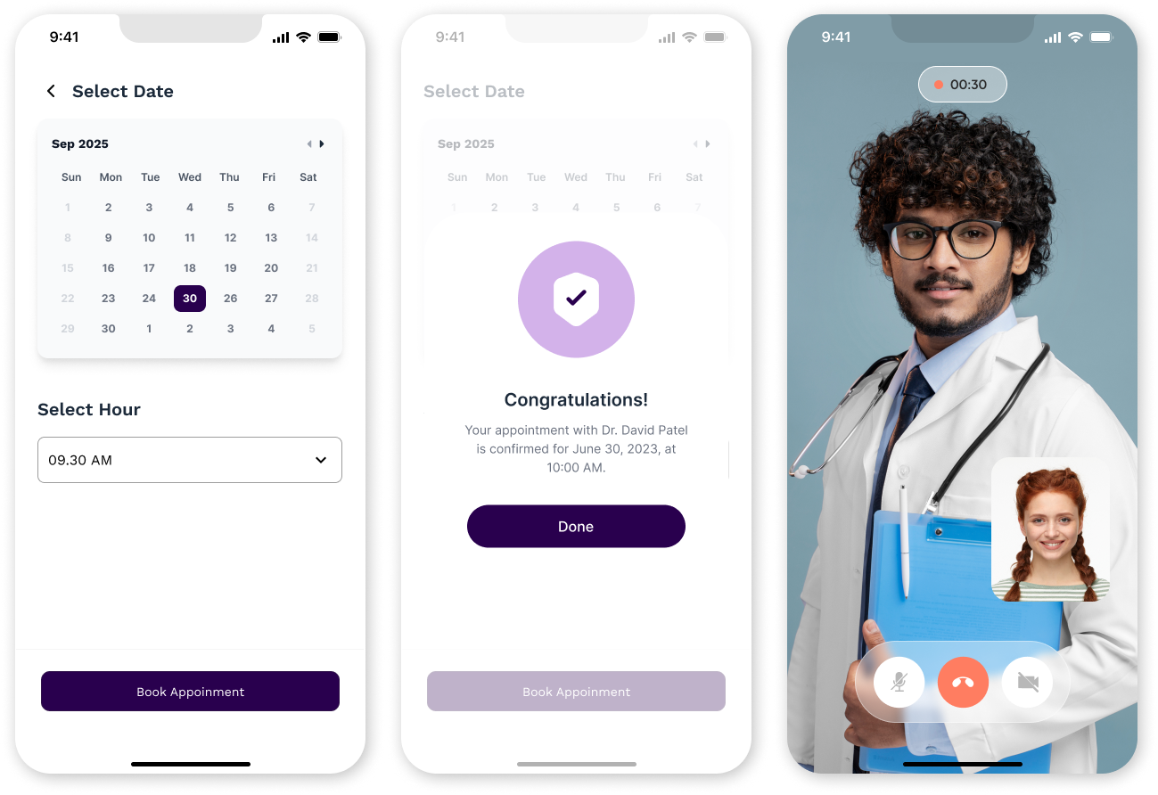 Booking and video call flow