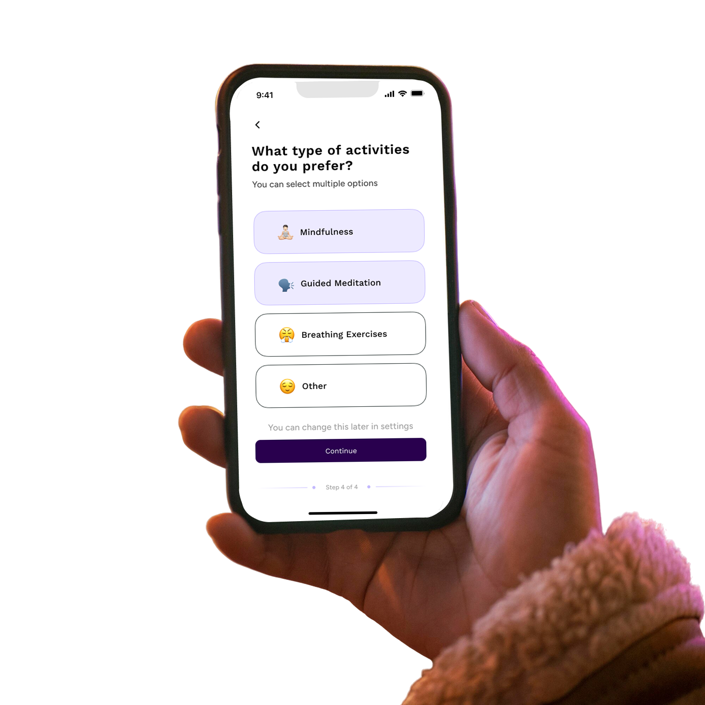 Phone showing onboarding screens
